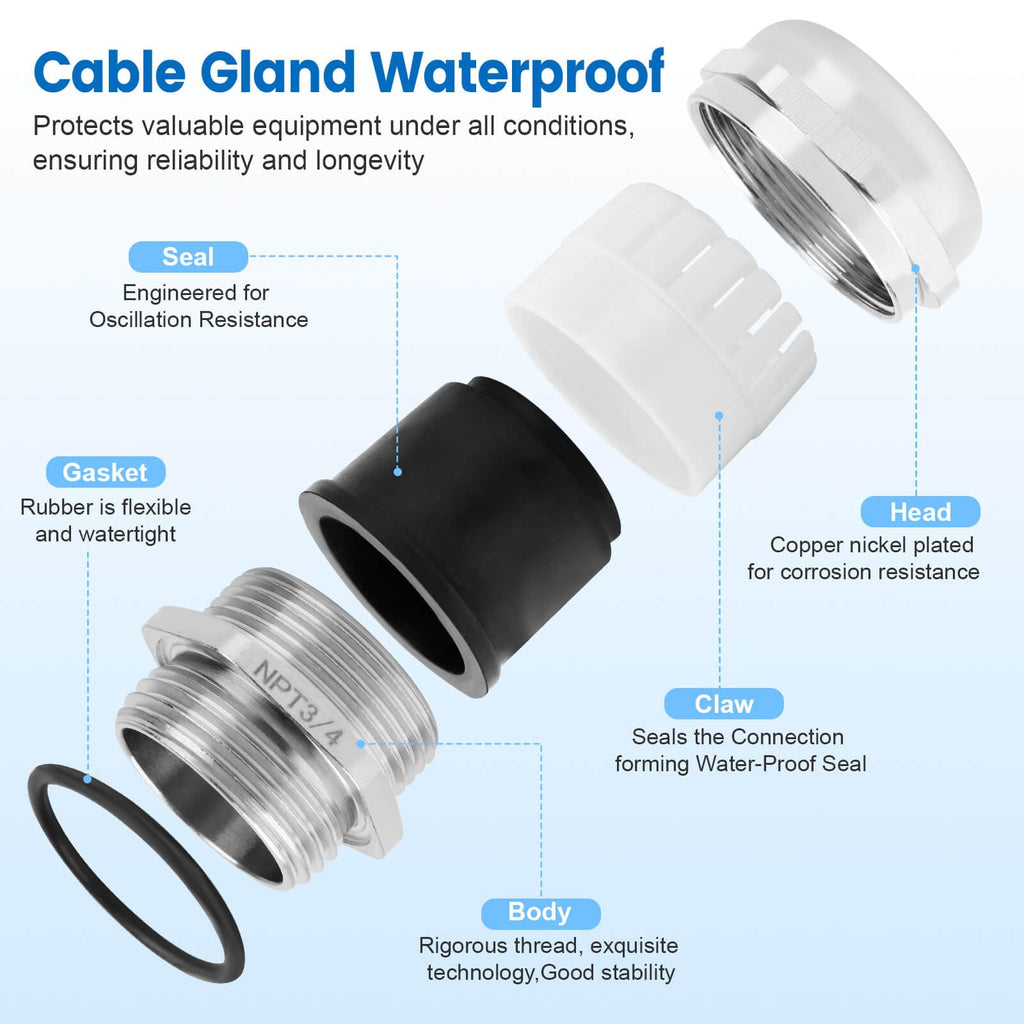 4 Pcs 3/4" NPT Nickel-Plated Copper Cable Gland