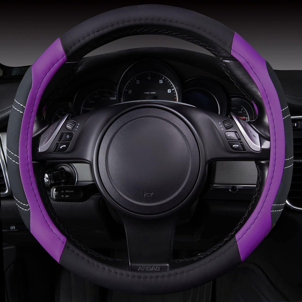 Line Rider Microfiber Leather Sporty 14.5-15 inch Steering Wheel Cover Universal Fits for 95% Truck,SUV,Cars