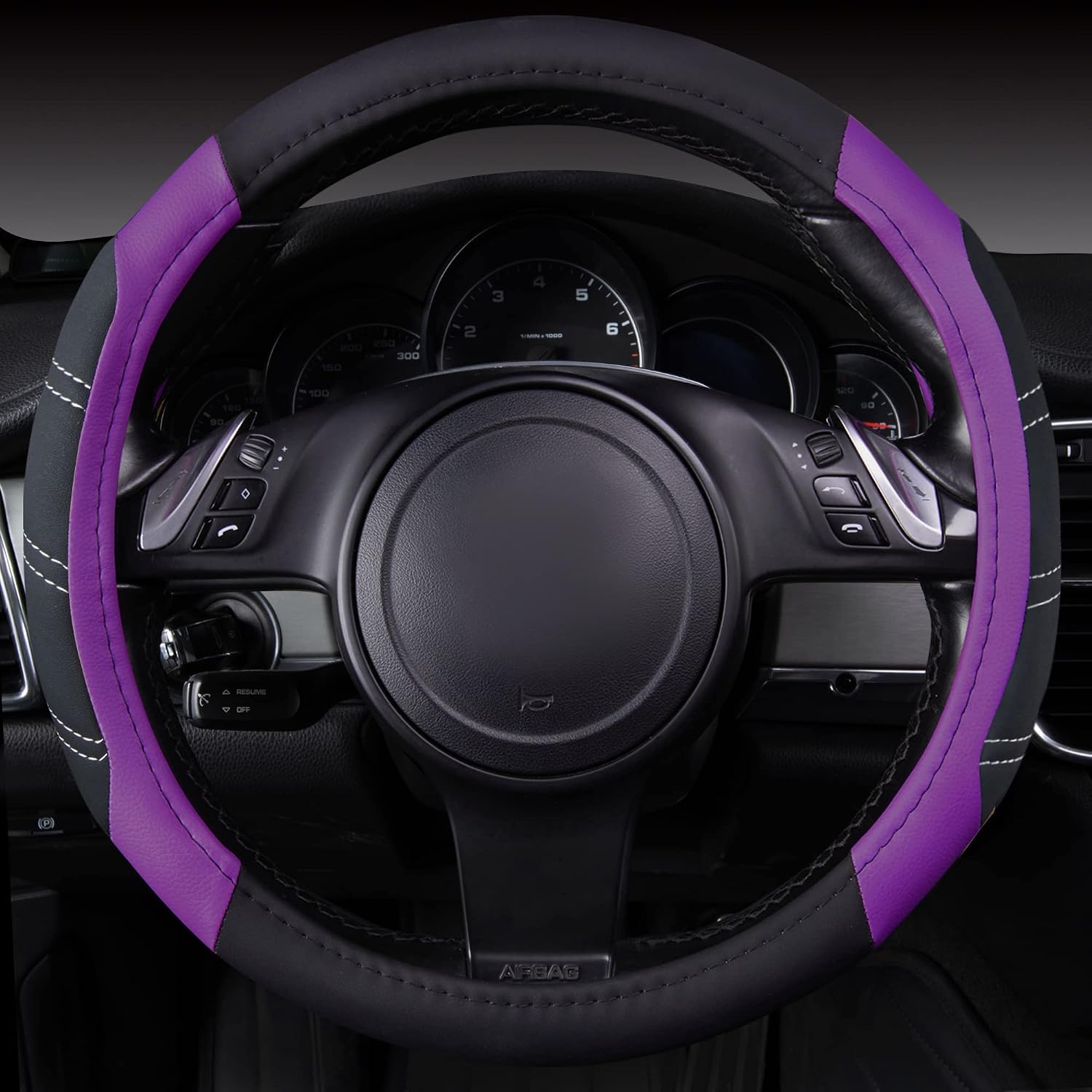 Line Rider Microfiber Leather Sporty 14.5-15 inch Steering Wheel Cover Universal Fits for 95% Truck,SUV,Cars