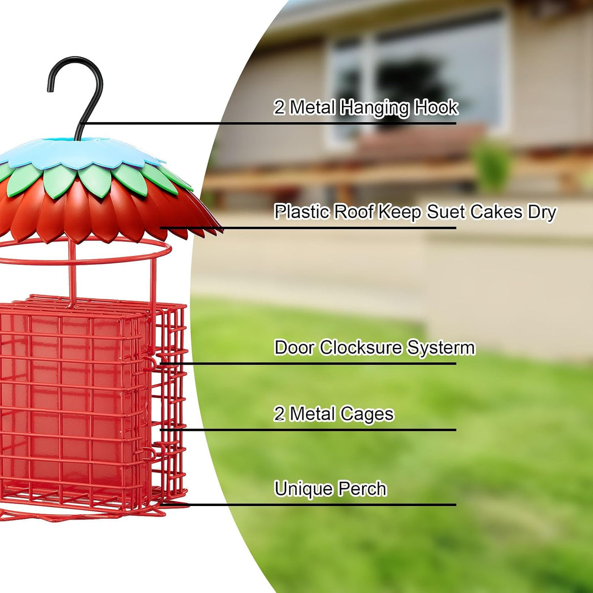 Suet Feeder Double with Weather Guard & Ant Moat, 2 Holders Red