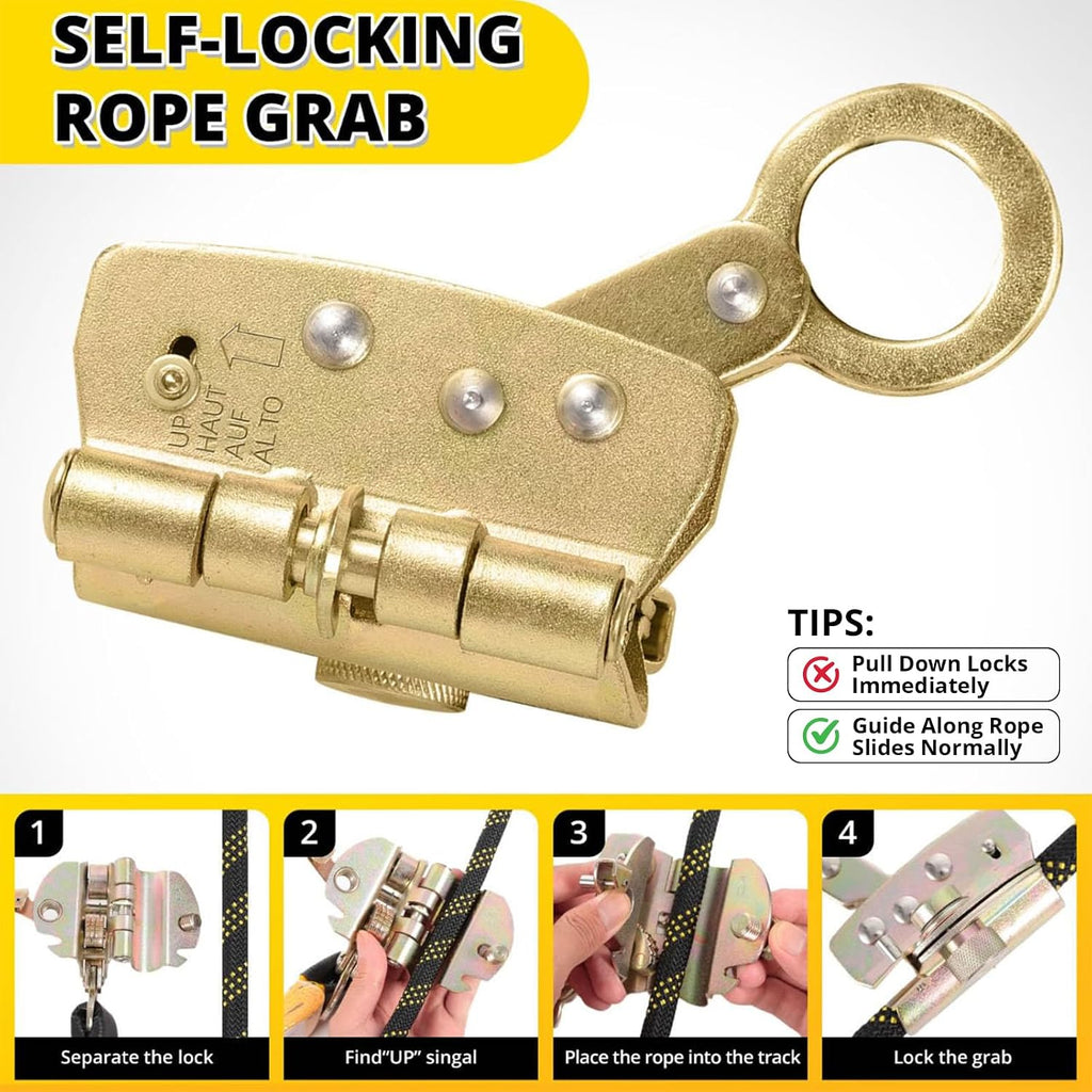 TRSMIMA Rope Harness Safety Lanyard：50ft Roofing Rope Fall Protection | Vertical Safety Harness Rope With Grab Snap