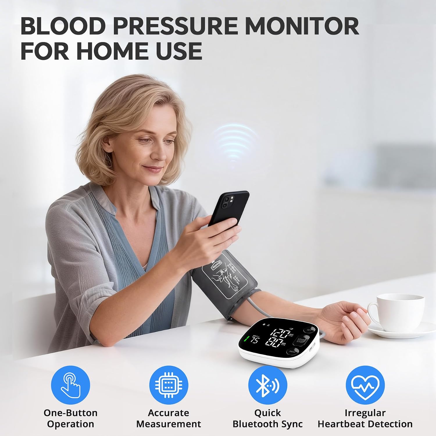 Blood Pressure Monitor Bluetooth Upper Arm BP Machine for Home Use