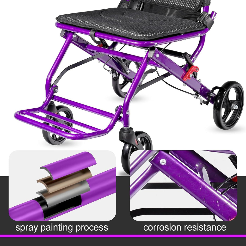 Lightweight Transport Wheelchair for Adults, Foldable Travel Wheelchair with 18.1” Wide Seat, Narrow Design for Tight