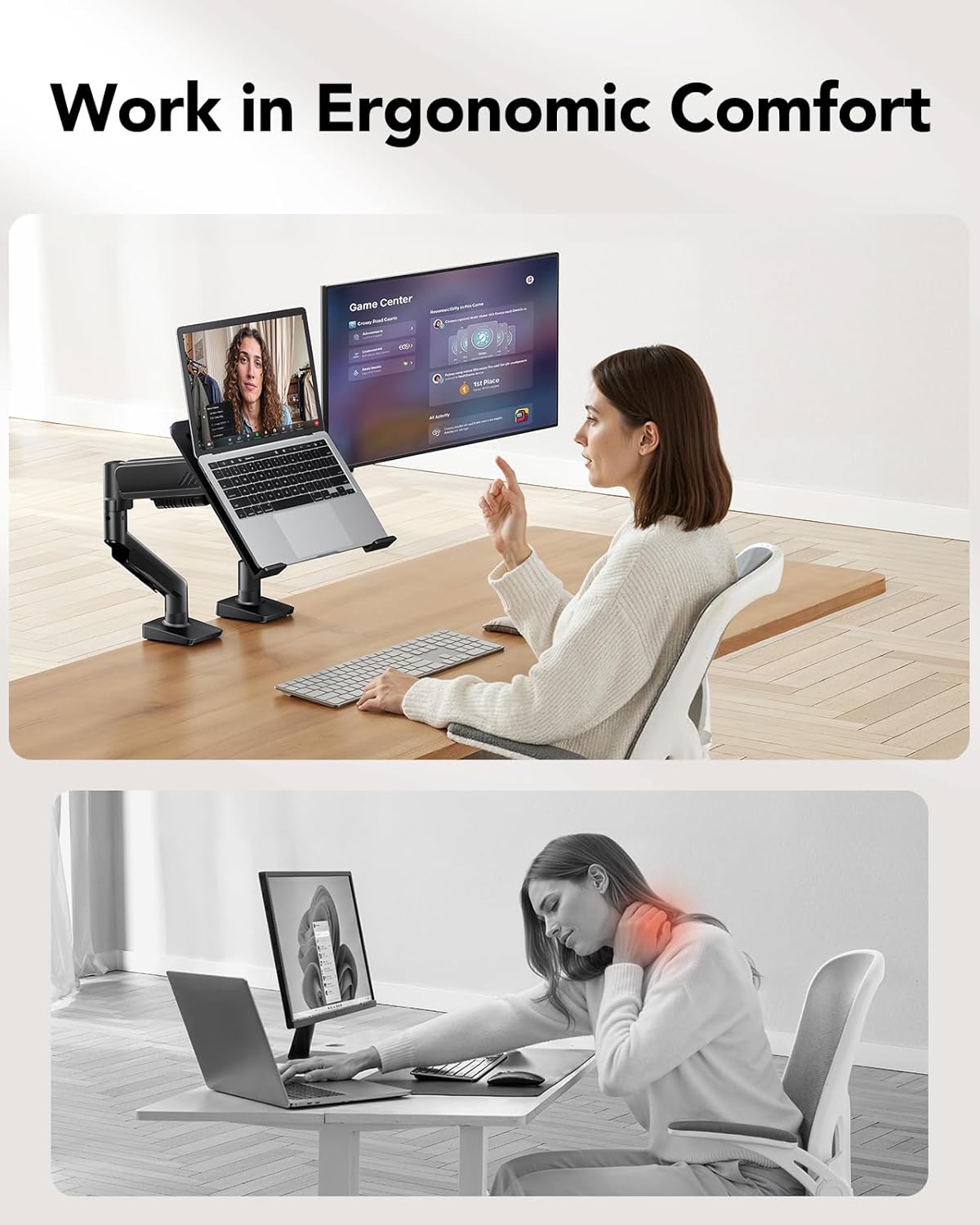 2 in 1 Function Laptop Mount with Tray, Fits 13-34″ Monitors & Up to 17″ Notebook, Ergonomic Laptop Arm with Full