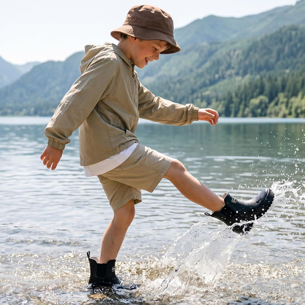 Kids Barefoot-Friendly Rain Boots, 100% Natural Rubber Waterproof Ankle Chelsea Boots with Soft Cotton Lining