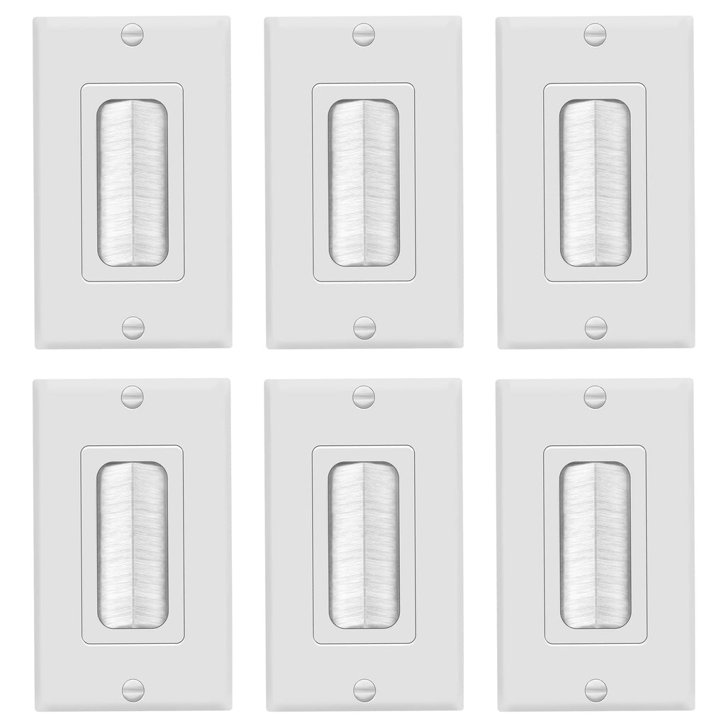 TOPGREENER 1-Gang Bristled Brush Pass-Through Wall Plate, 6-Pack
