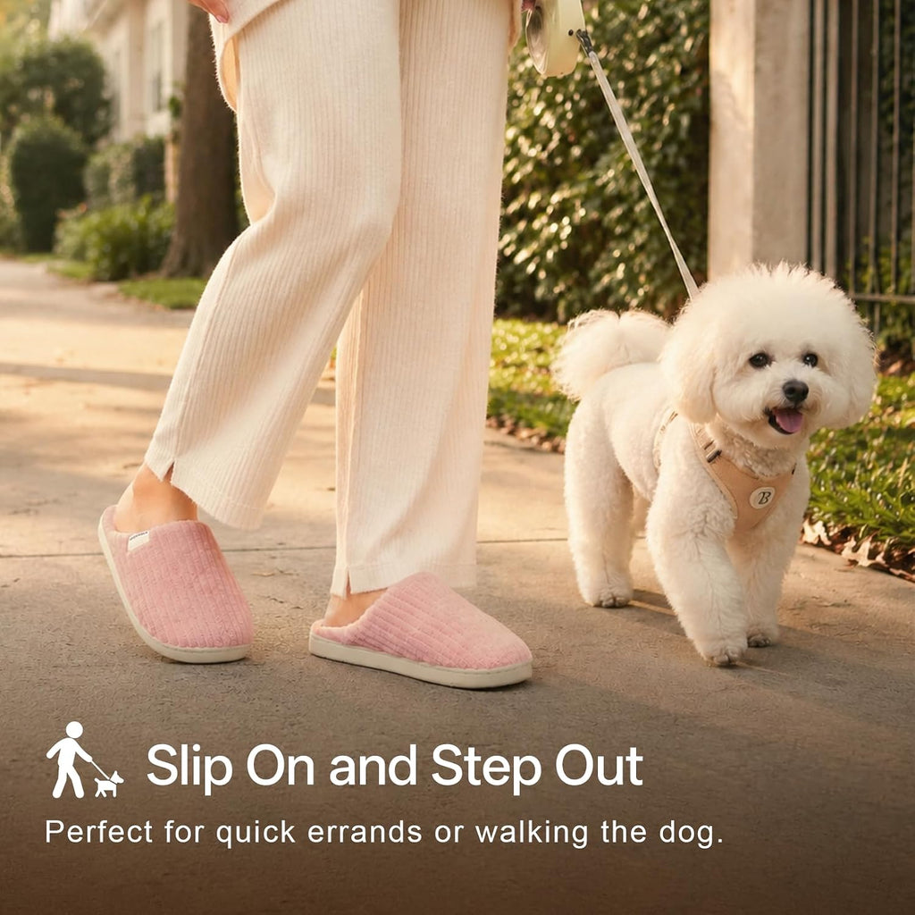 Slippers for Women, Warm Memory Foam Comfy House Slippers with Anti-Skid Rubber Sole for Indoor and Outdoor