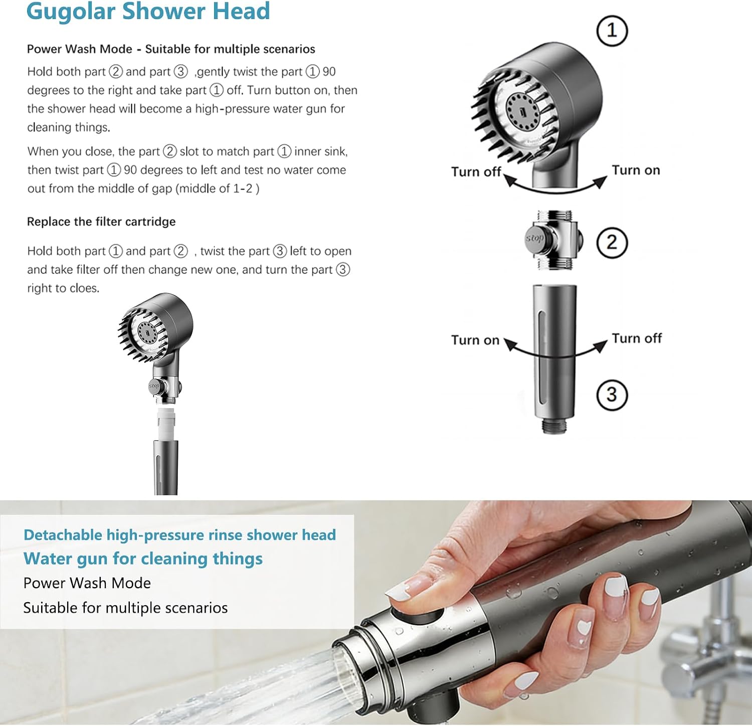 High Pressure Filtered Shower Head with Handheld for Hard Water | Ion Shower Head with 12 Replaceable Water Softener