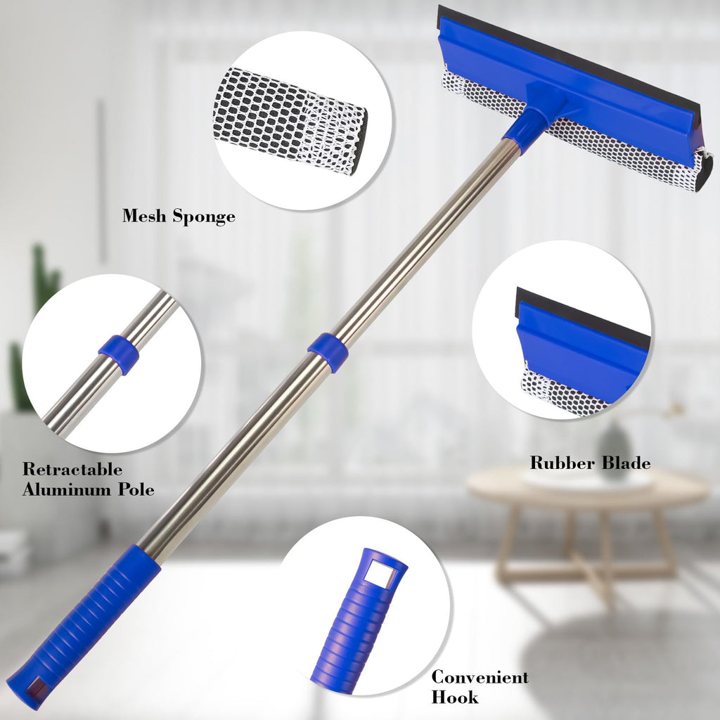 2-in-1 Window Squeegee&Car Squeegee with 15.7"-27.5" Retractable Stainless Steel Handle, Windshield Cleaner Tool for
