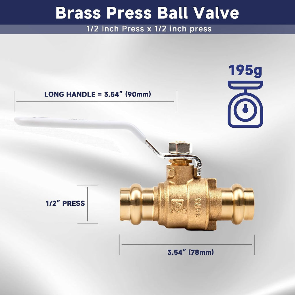 1/2 inch Press Valve Press Brass Ball Valve Fittings 1 Pack
