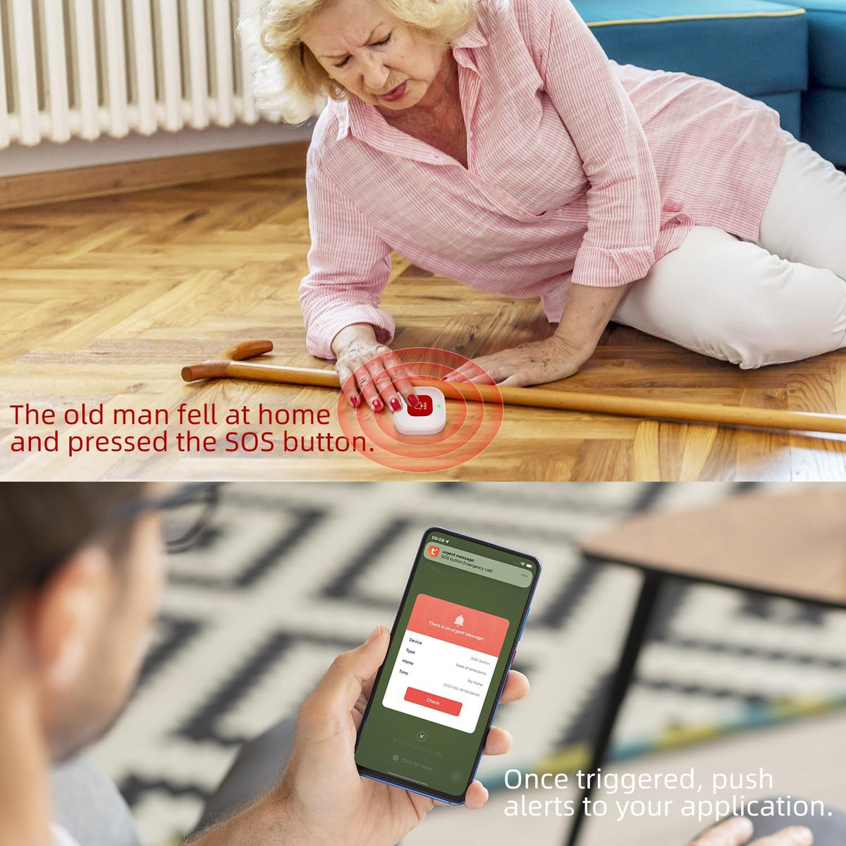 WiFi Caregiver Call Button for Elderly at Home with App Notification
