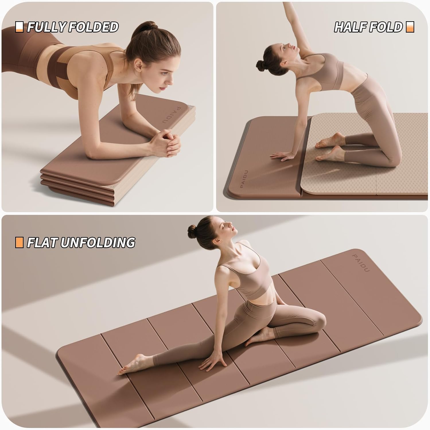Foldable Fitness Yoga Mat | 2/5" (10MM) Extra Thick | SGS Certified Non-Slip TPE | 75x26" Extra Long-Wide | Portable