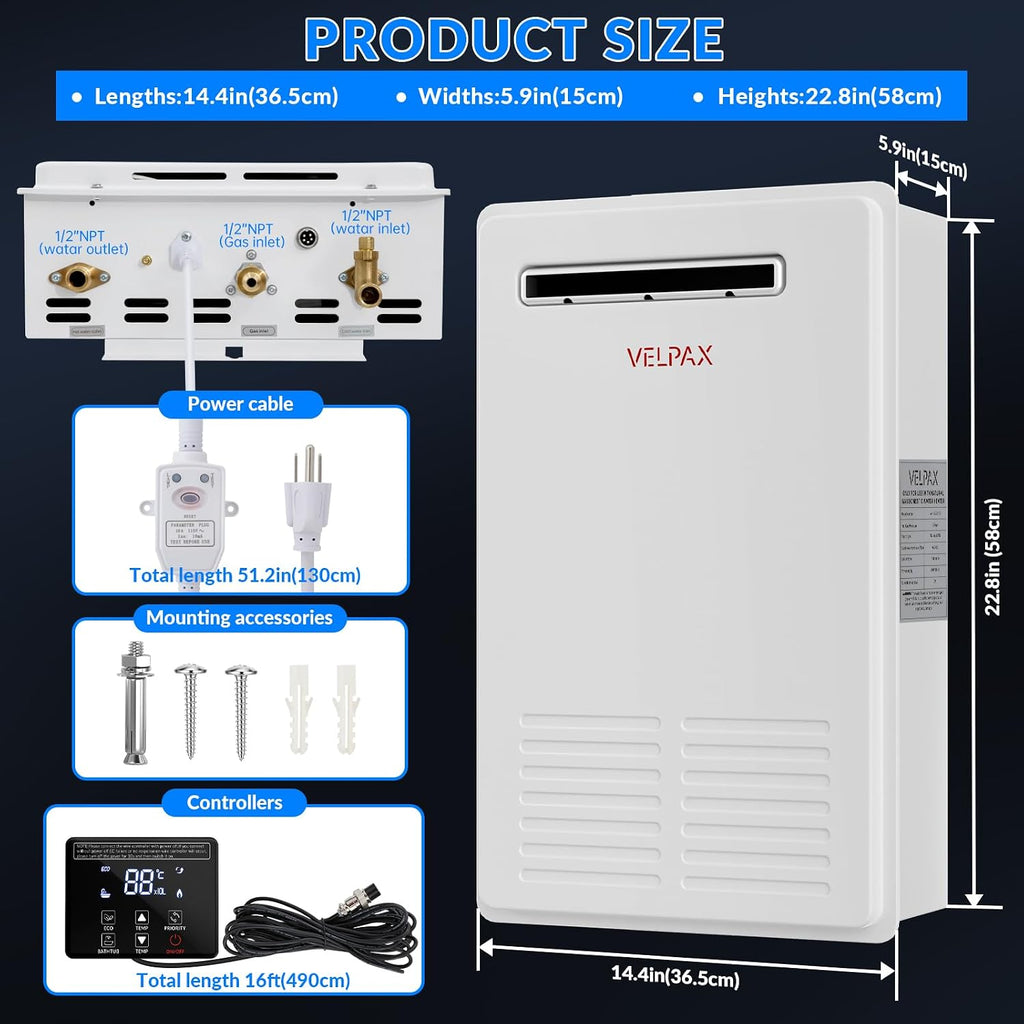Propane Tankless Water Heater Outdoor,5.26GPM 20L Outdoor,Instant Hot Propane Gas Water Heater with Celsius Digital