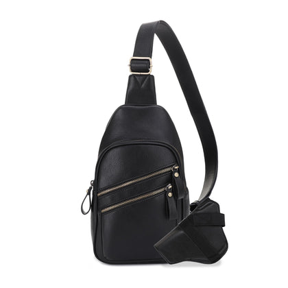 Jeannie Unisex Multi-Pocket CCW Sling Bag Crossbody Backpack Purse - Black