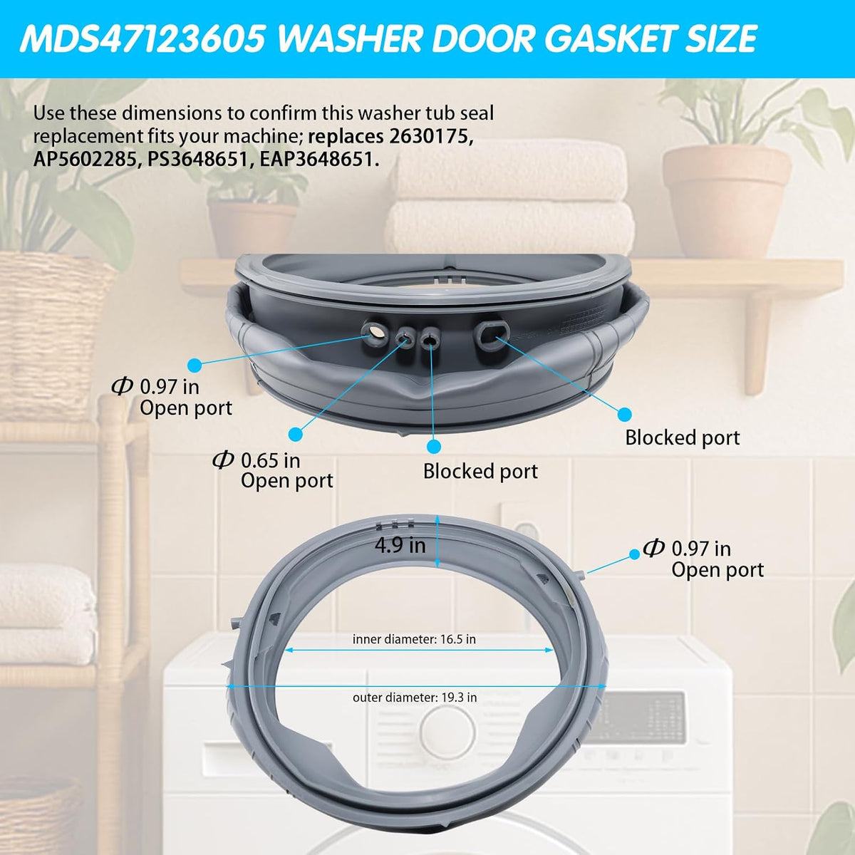 WM3470HWA WM3575CW WM3570HWA WM3770HWA MDS47123605 Washer Door Boot Seal