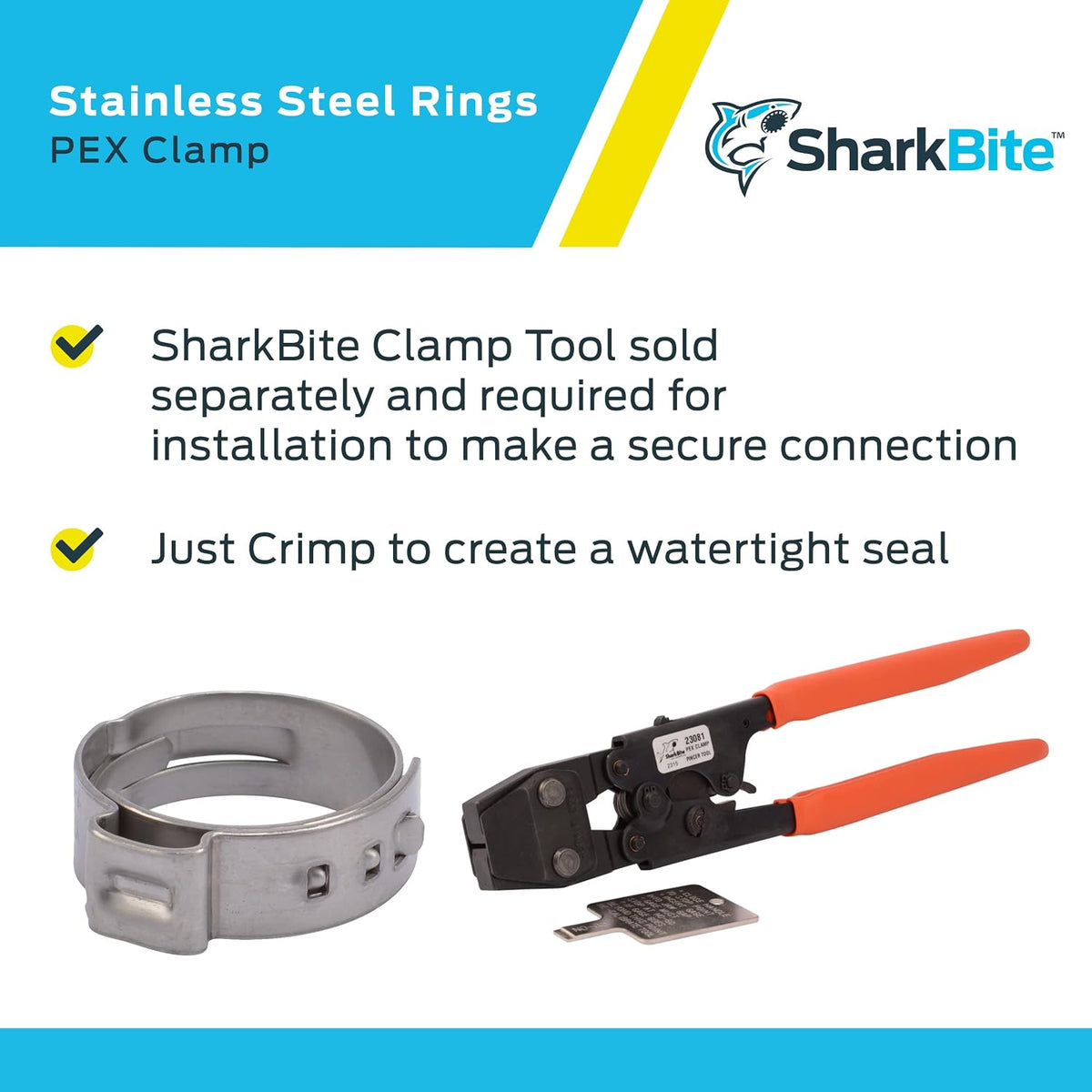 SharkBite 3/4 Inch Clamp Ring, Stainless Steel Plumbing Fitting, PEX Pipe, PE-RT, UC955A