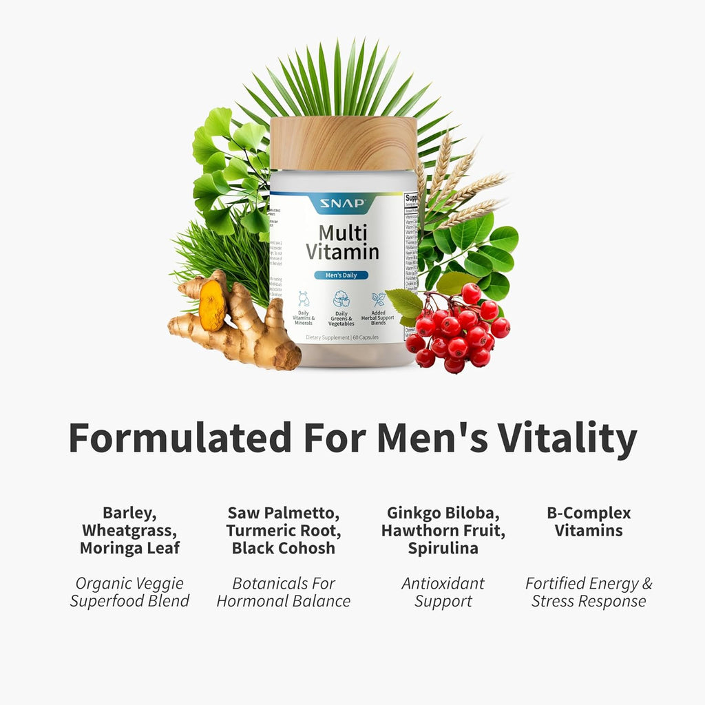 Men's Multivitamins - Daily Vitamins & Minerals for Men - Vitamin D, B12, Zinc, Herbs & Vitamin C for Energy & Immune