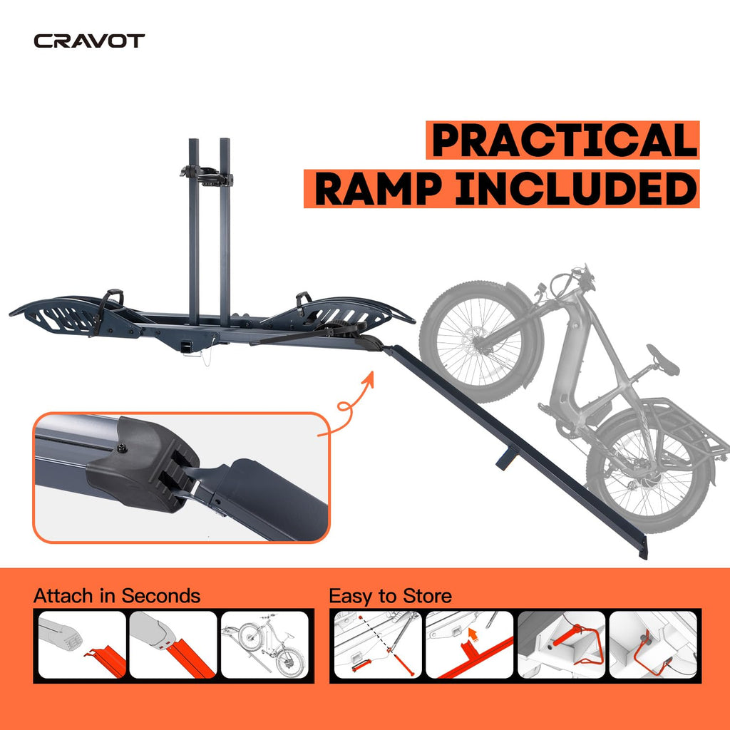 CyberRack E2 Hitch 2 E-Bike Rack with Ramp,200 lbs Capacity