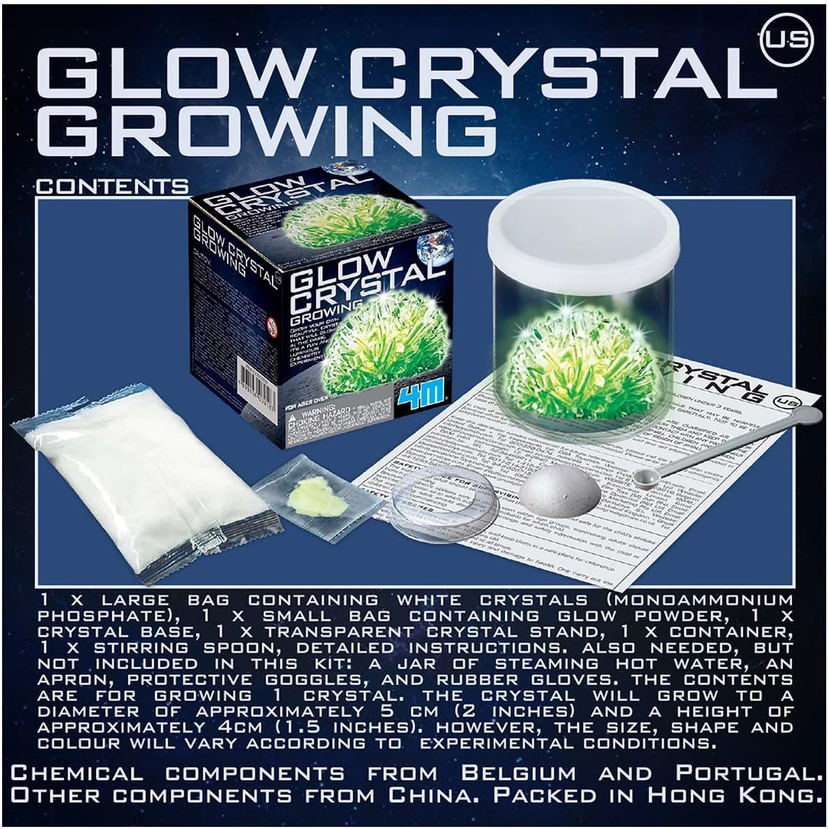 Glow Crystal Growing Kit - Grow a DIY Crystal Experiment Specimen, A Great Educational STEM Toys Crystal Making Gift