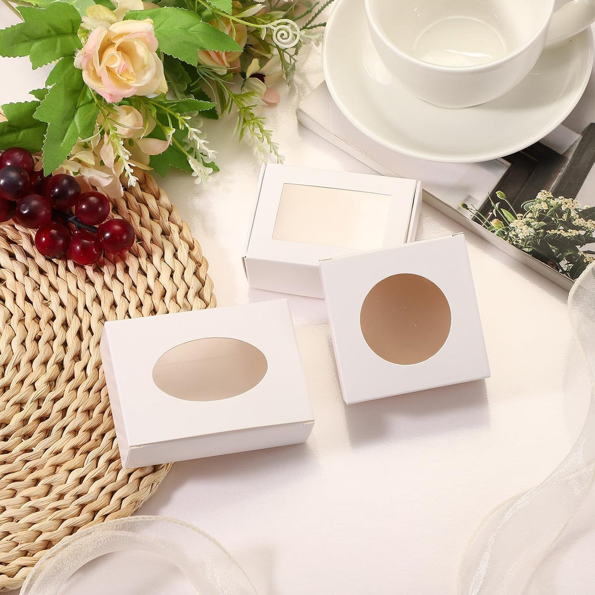 32Pcs Soap Packaging Boxes 3x3x1.2 Inch Kraft Soap Box Mini Soap Present Treat Gift Box for Bakery Candy Packaging