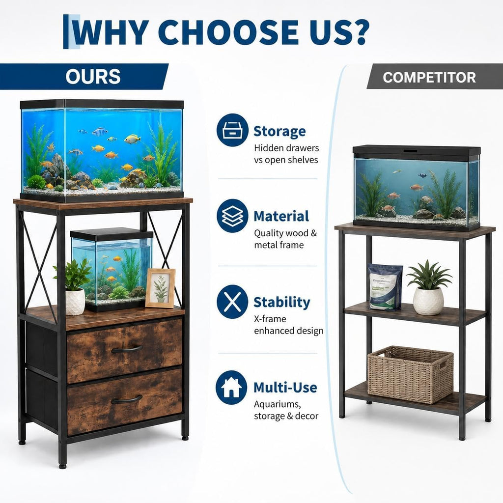 10 Gallon Fish Tank Stand with Storage Cabinet, 4-Tier Double Aquarium Stand for 5-10 Gallon Tanks, 20.5" l x 11" w