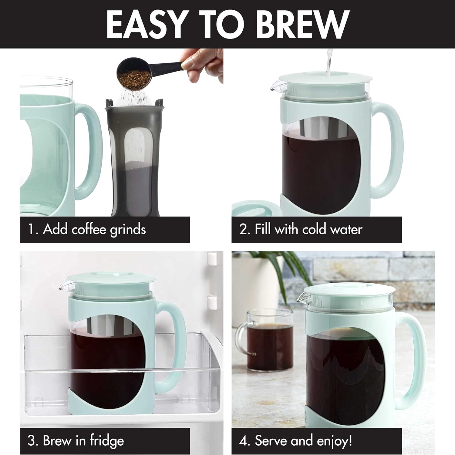 Burke Deluxe Cold Brew Iced Coffee Maker, Comfort Grip Handle, Durable Glass Carafe, Removable Mesh Filter, Perfect 6