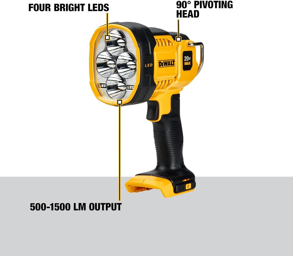 DEWALT 20V MAX LED Work Light, Handheld Spotlight with 508 Yard Distance, Pivoting Head, 1500 Lumens, Cordless