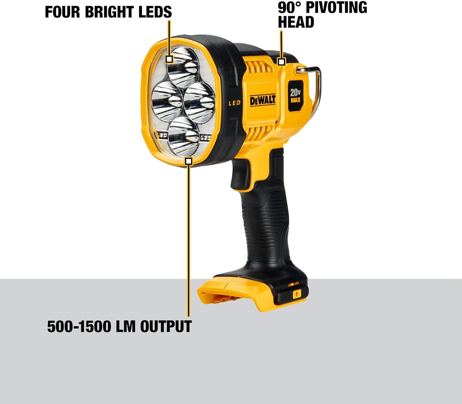 DEWALT 20V MAX LED Work Light, Handheld Spotlight with 508 Yard Distance, Pivoting Head, 1500 Lumens, Cordless