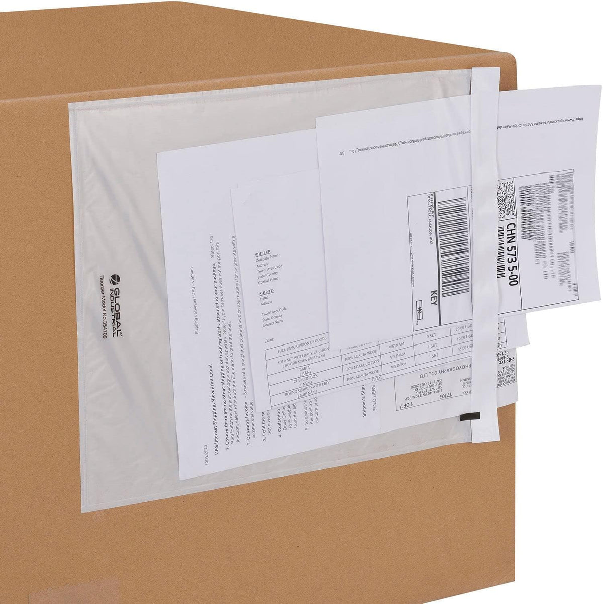 Side Opening Packing List Envelopes with Adhesive Backing, 2 Mil Thick, 12"L x 10"W, Clear, 500/Pack, Tamperproof