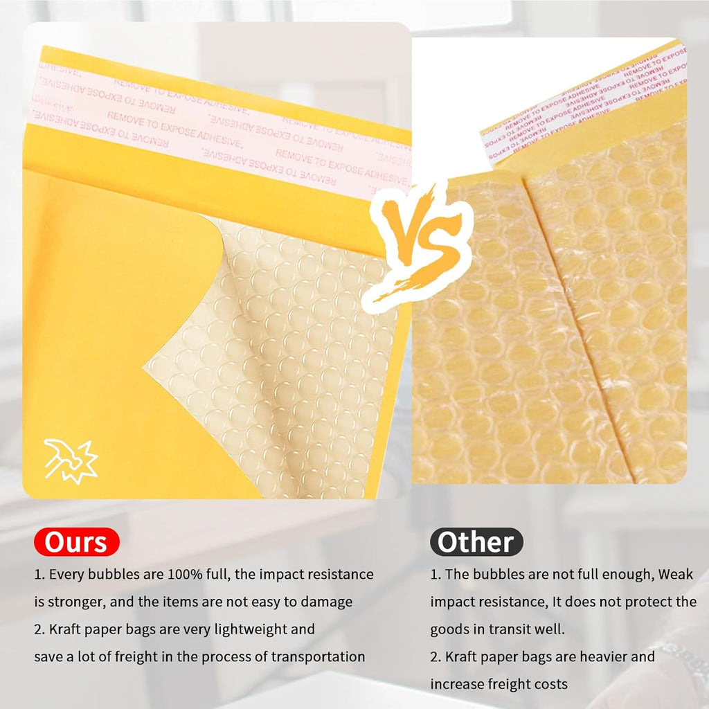 Kraft Bubble Mailers 8.5x11inch 50Pack Yellow Self-Seal Padded Envelopes Bubble Opaque Padded Mailers Shipping Bags