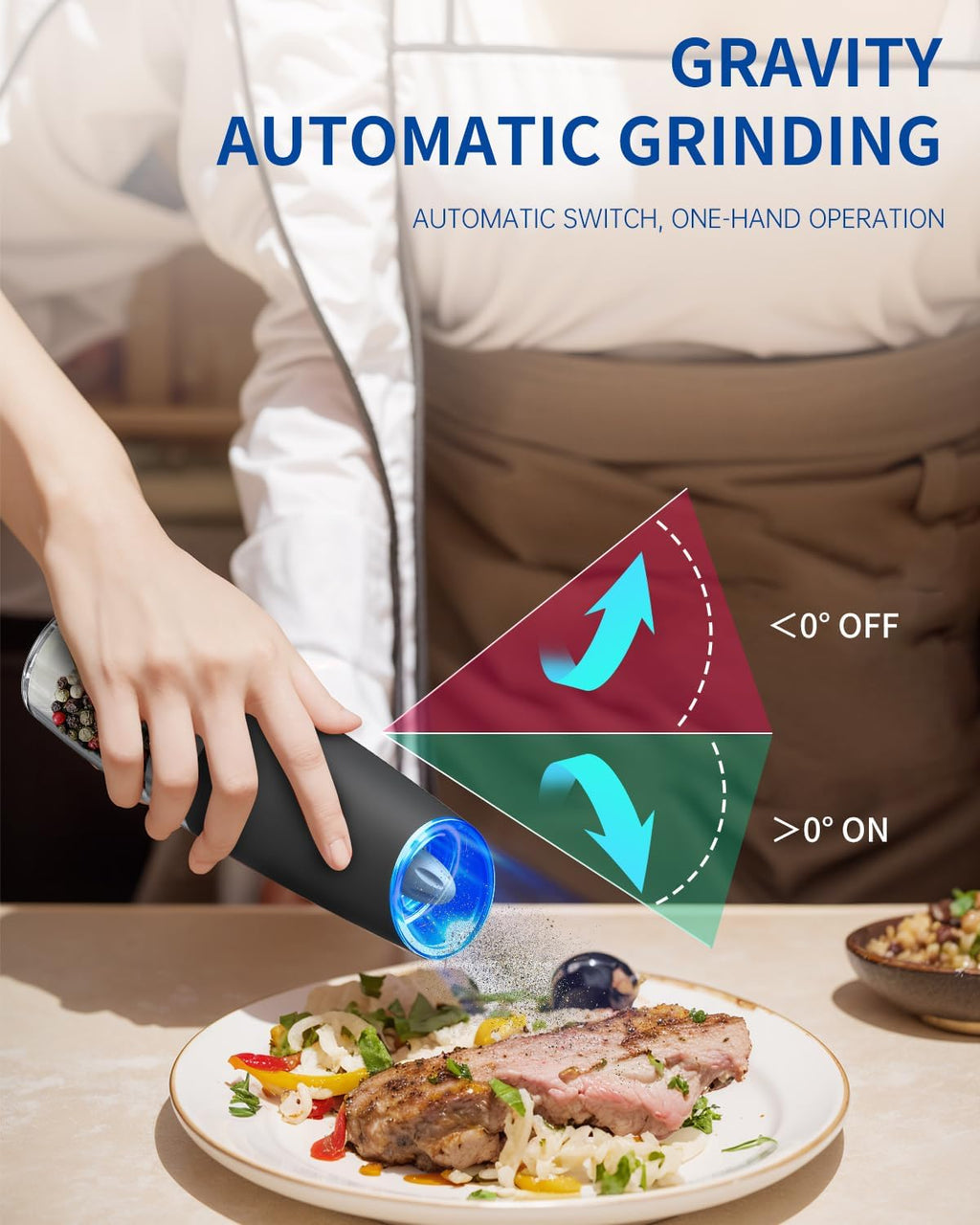 Gravity Electric Salt and Pepper Grinder Set Automatic Salt and Pepper Grinder Set with LED Light, Battery Operated