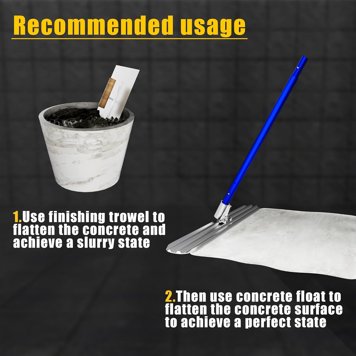 Bull Float Concrete Tools, 48"×8" Magnesium Aluminum Alloy Concrete Float | 4 Combinable Handles, Carrying Toolbox