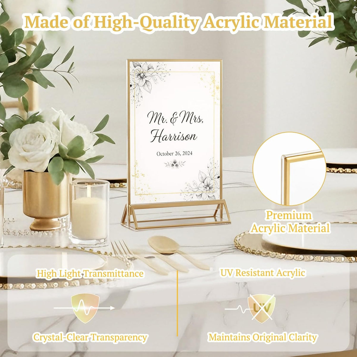 12 Pack 5x7 Gold Acrylic Sign Holders, Double-Sided Tabletop Stand