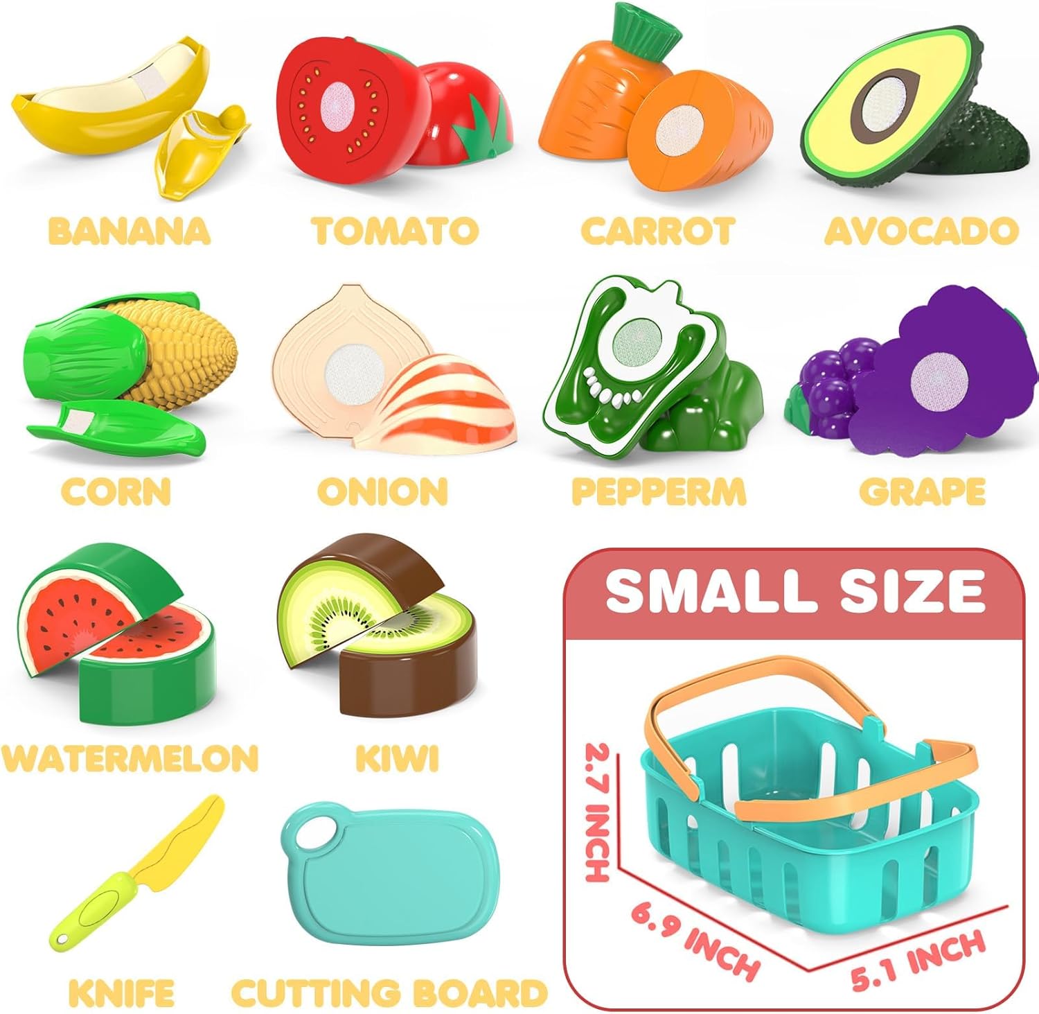 Cutting Play Food Toys For Kids, Pretend Play Kitchen Accessories, Fake Fruits/Vegetables Set With Shopping Storage