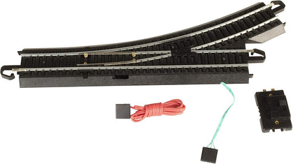 Trains - Snap-Fit E-Z TRACK REMOTE TURNOUT - LEFT (1/card) - STEEL ALLOY Rail With Black Roadbed - HO Scale