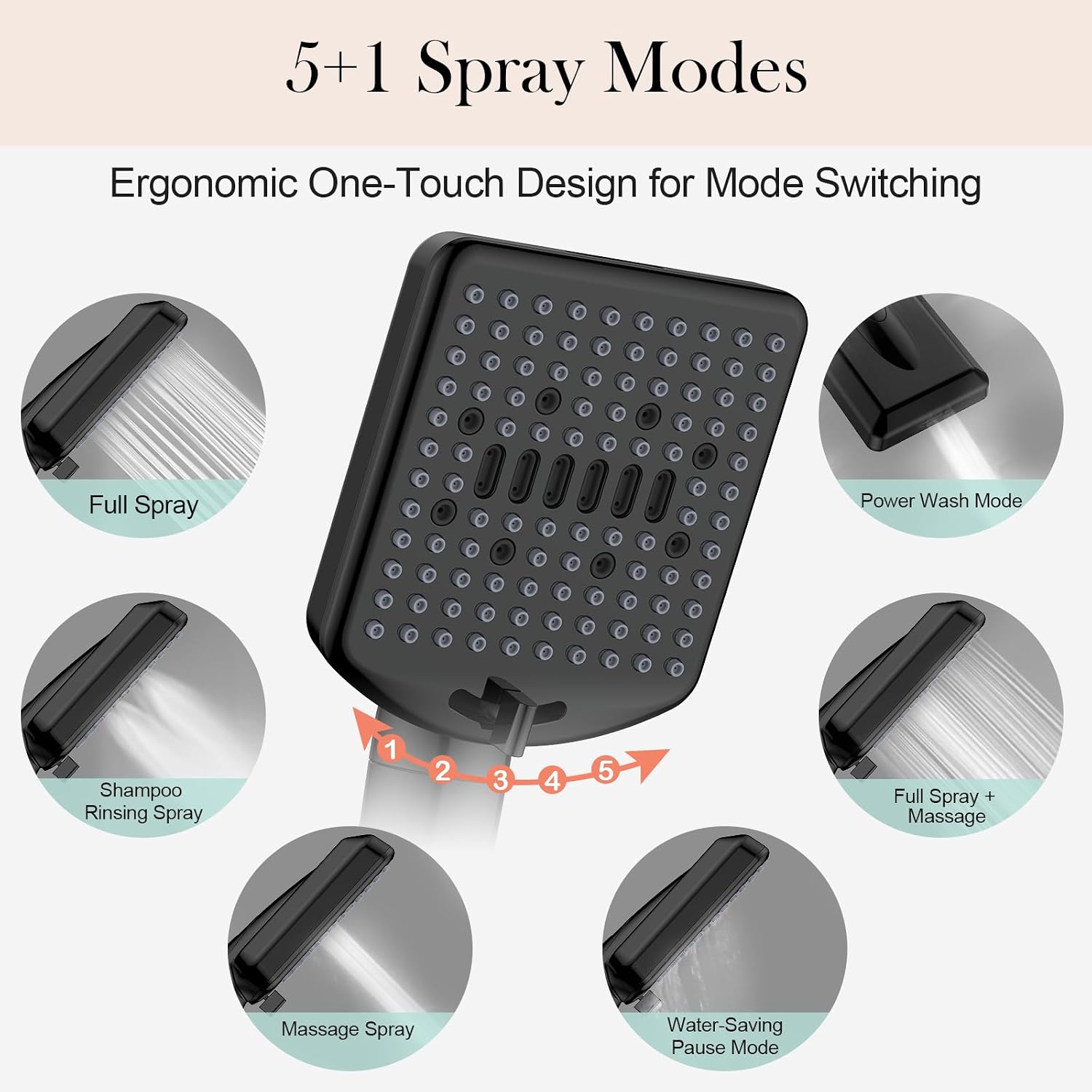 Filtered Shower Head with Handheld Matte Black - High Pressure 6 Modes, 120 Anti-clog Nozzles, Detachable Showerhead