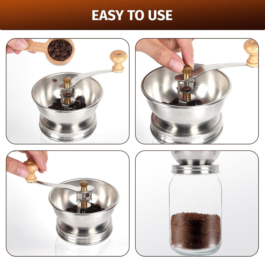 Mason Jar Coffee Grinder, Manual Coffee Grinder Lid Attachment for Wide Mouth Mason Jars, Stainless Steel Mason Jar