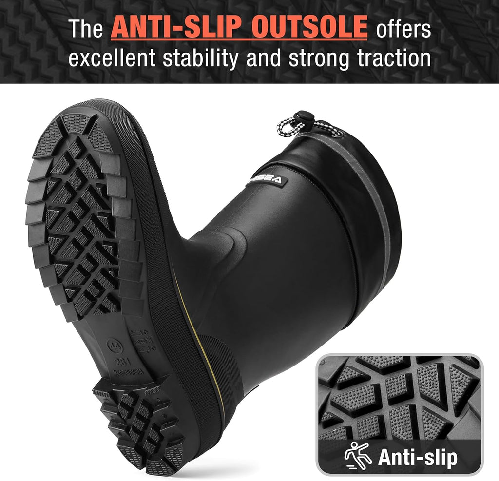 Men's Rain Boots Waterproof PVC Rubber Mud Boots, Lightweight Comfort Mid-Calf Work Boots, Garden Shoes for Fishing
