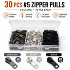 #5 Zipper Repair Kit, 30 Pcs Metal Zipper Pull Replacement, Heavy Duty