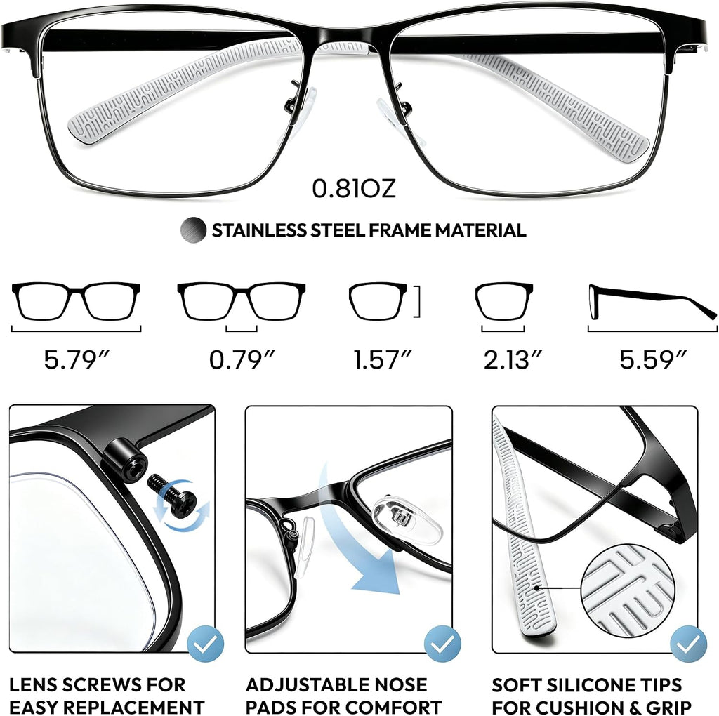 Blue Light Blocking Glasses for Men - Ultra-Light Metal Frame Relieve Eyestrain and Eye Protection, Blocking Glasses