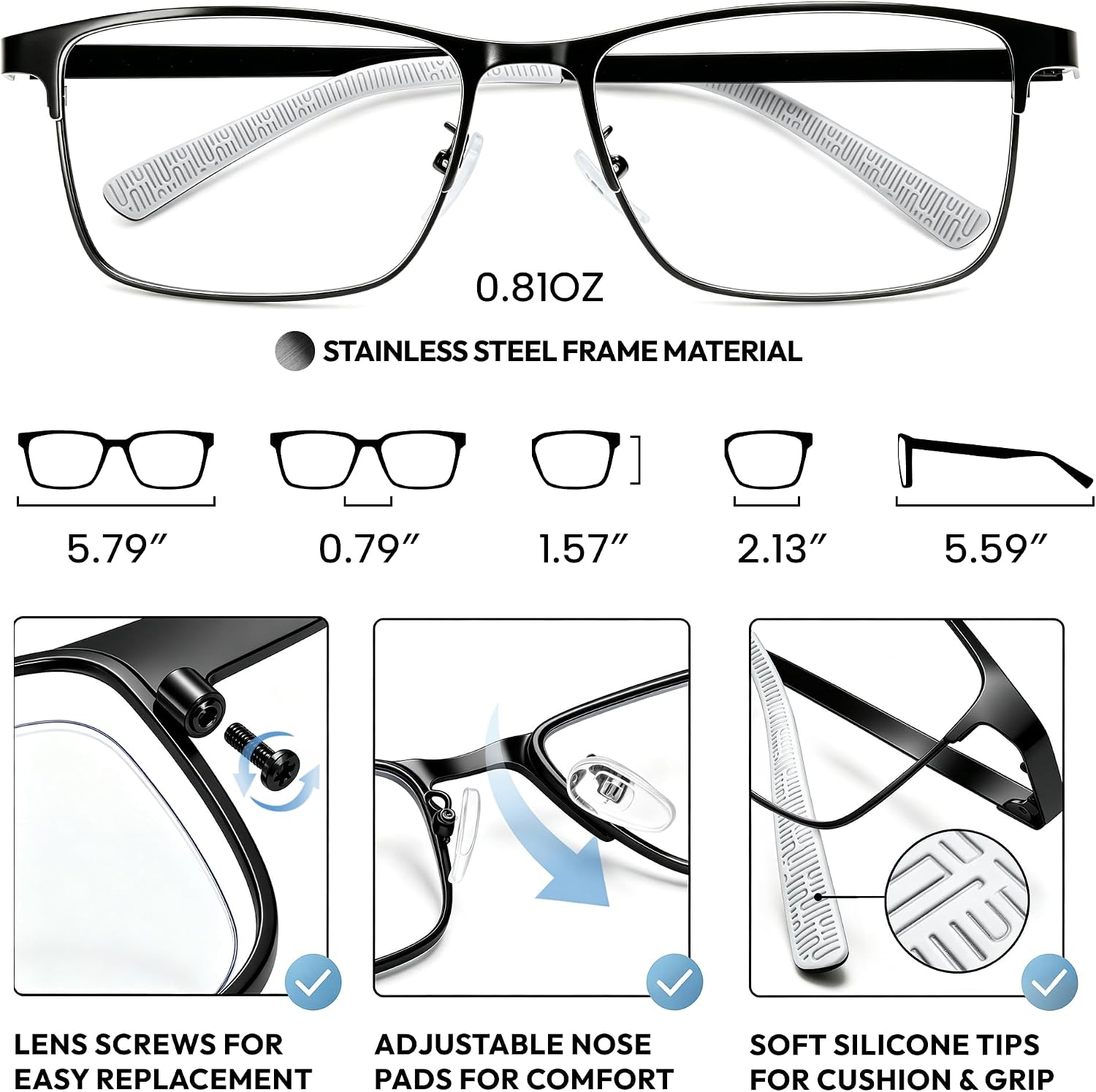 Blue Light Blocking Glasses for Men - Ultra-Light Metal Frame Relieve Eyestrain and Eye Protection, Blocking Glasses