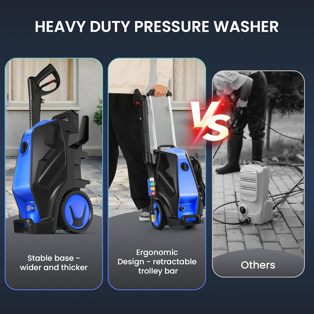 Heavy Duty 5000PSI 4.0GPM Electric Pressure Washer with 33FT Hose, 4 QC Nozzles for Cars/Fences/Patios/Home Cleaning