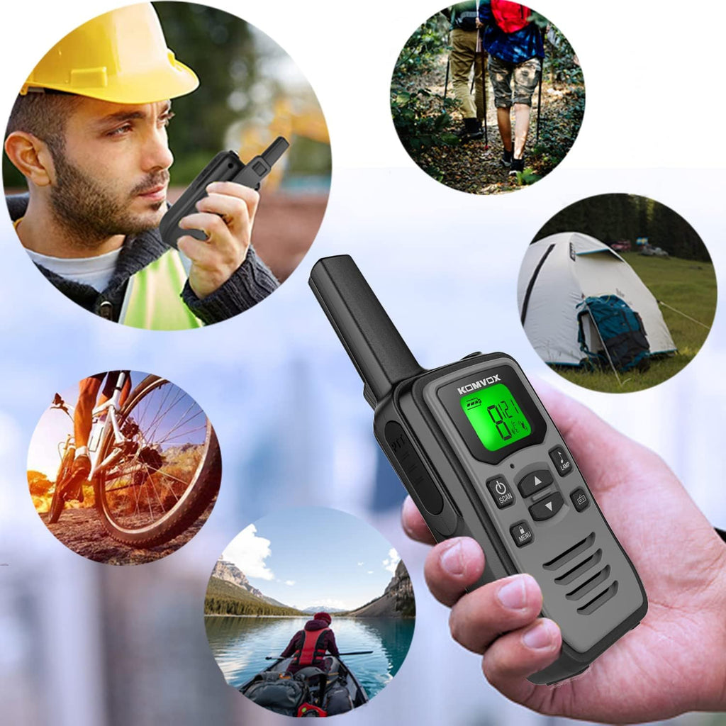 Gray Rechargeable Walkie Talkies for Adults, Long Range 36 Channels FRS GMRS Two Way Radios with NOAA Weather Alert