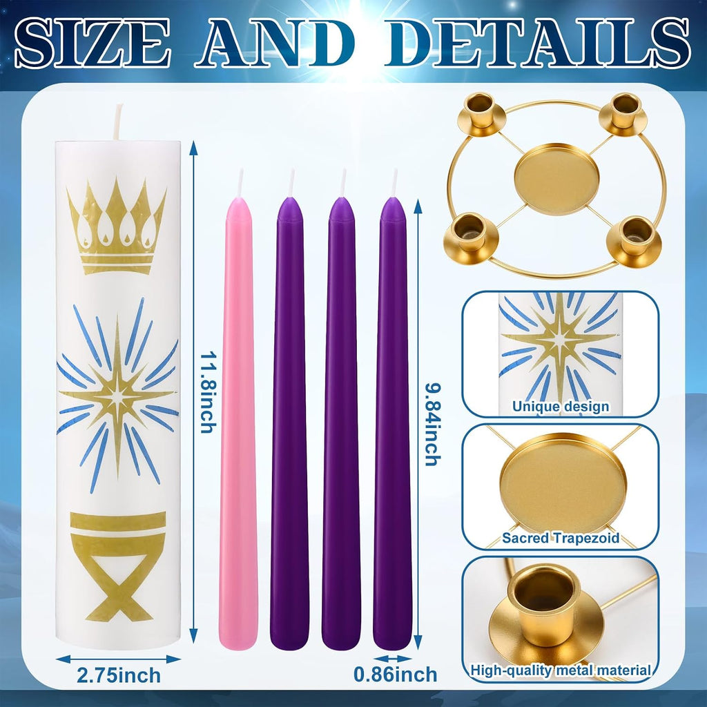 Christmas Advent Wreath Candle Holder with 5 Pillar and Taper Candles Celtic Advent Candleholder Calendar for