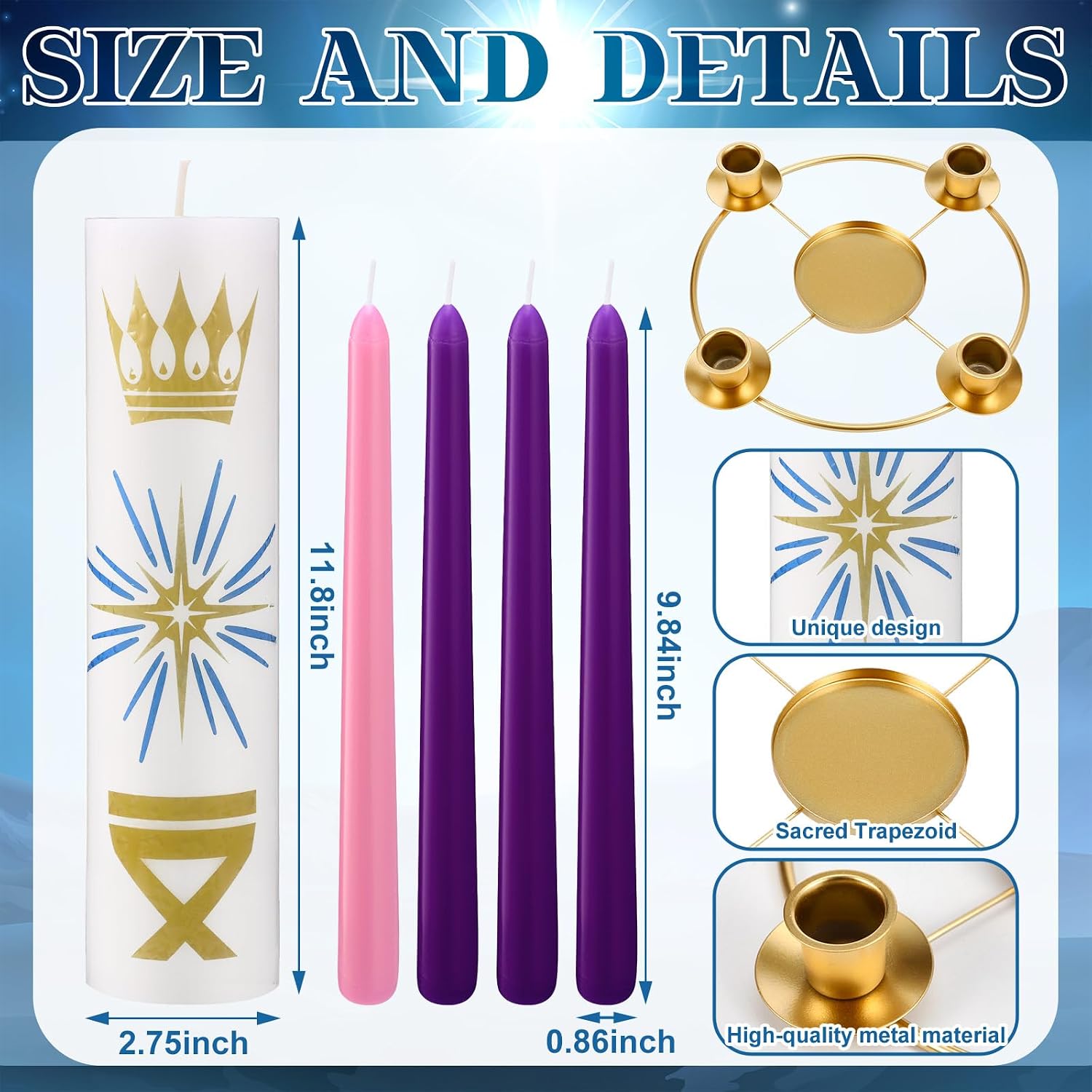 Christmas Advent Wreath Candle Holder with 5 Pillar and Taper Candles Celtic Advent Candleholder Calendar for