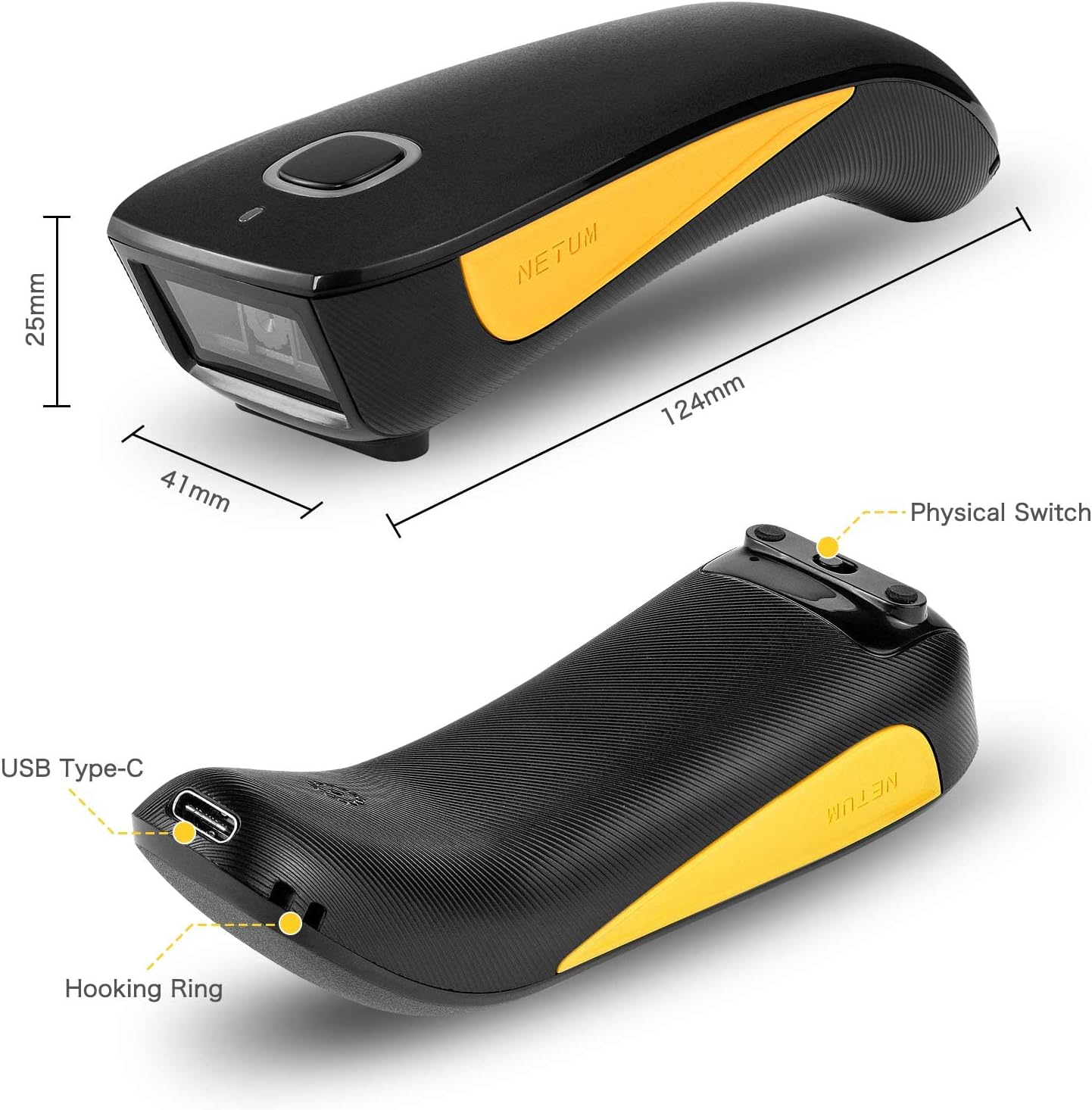 Mini Barcode Scanner Bluetooth Compatible, Portable Bar Code Reader | 1D/2D QR Bar Code Scanner, 2.4G Cordless Image