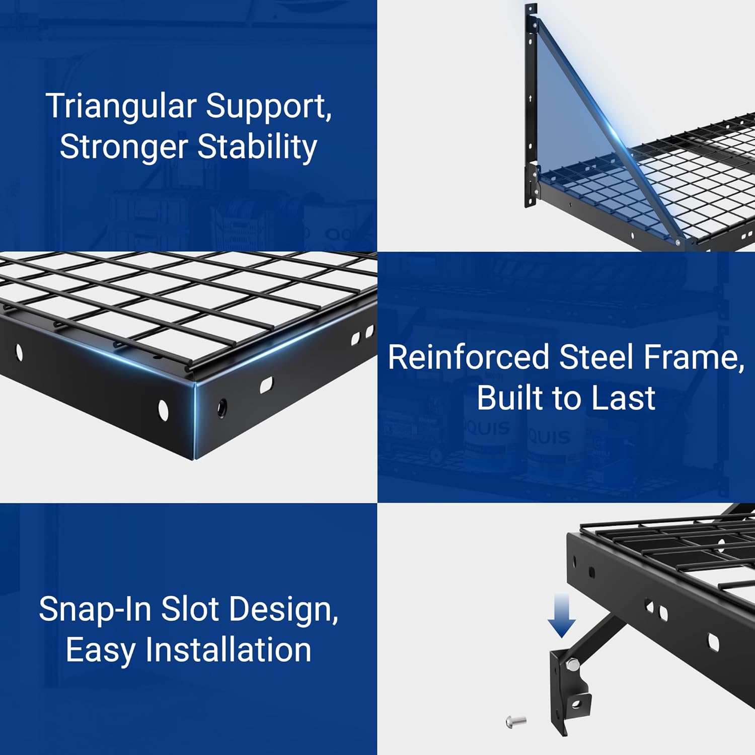 2-Pack 2x4ft Garage Wall Shelving - Heavy Duty Garage Storage Rack, 660lbs Load Capacity with Brace Guardrail