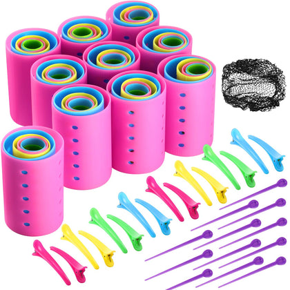 141 Pcs Plastic Hair Rollers Set with Clips and Pins,Multicolor | No Heat Curlers for Sleeping, Bulk Styling Set
