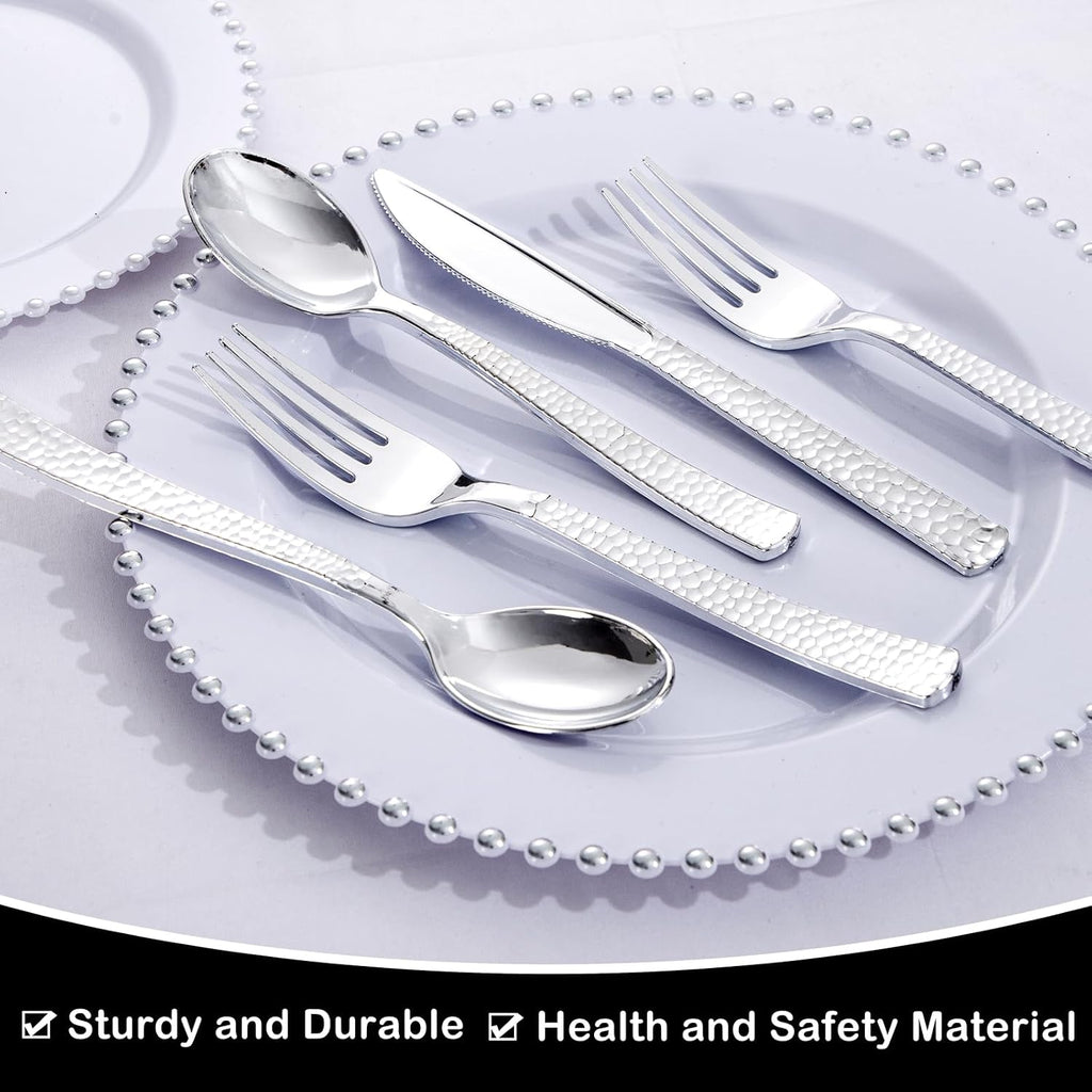 180Pcs Silver Plastic Silverware Set for Wedding,Parties,Events