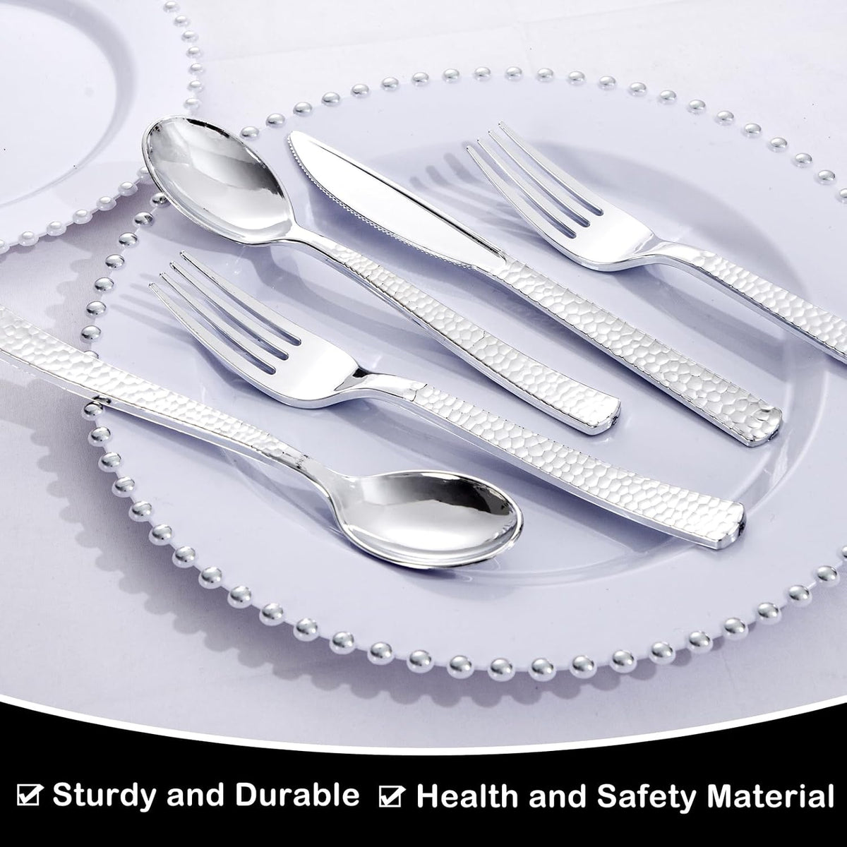 180Pcs Silver Plastic Silverware Set for Wedding,Parties,Events